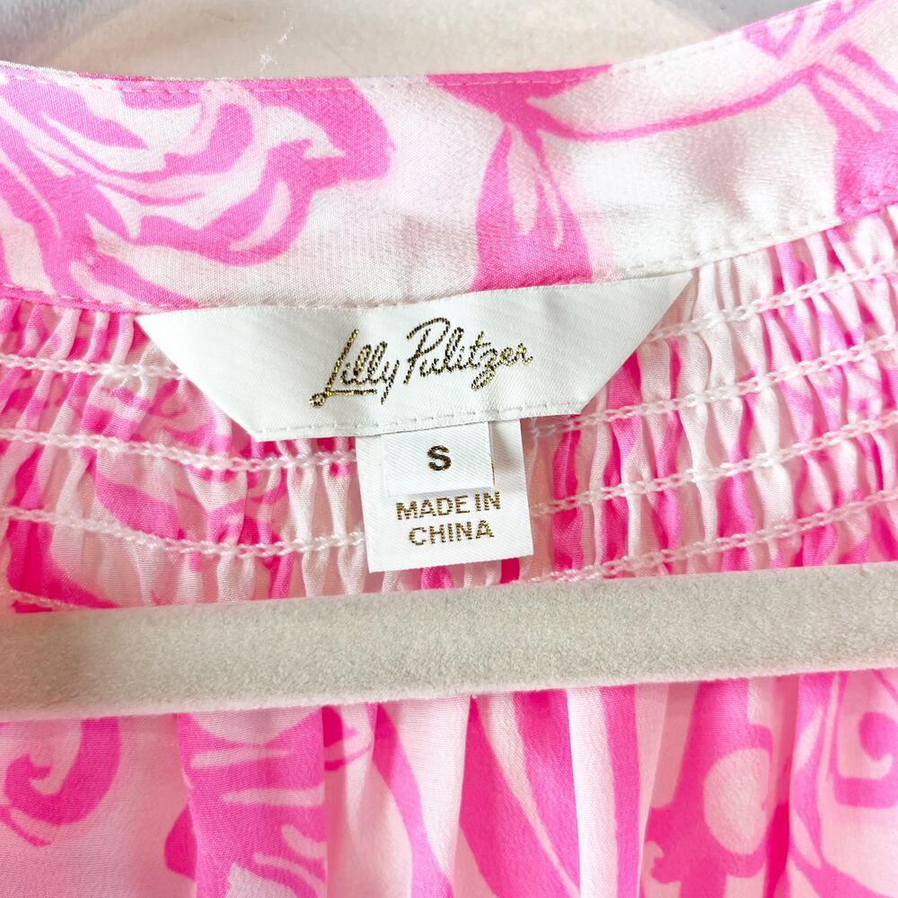 Lilly Pulitzer Elsa Silk Long Sleeve Tropical Print Blouse Top Pink White Small - Picture 3 of 5